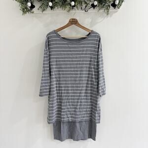 Garnet Hill Grey Striped Layered Knit Shirt Dress Soft Small Lagenlook X9011